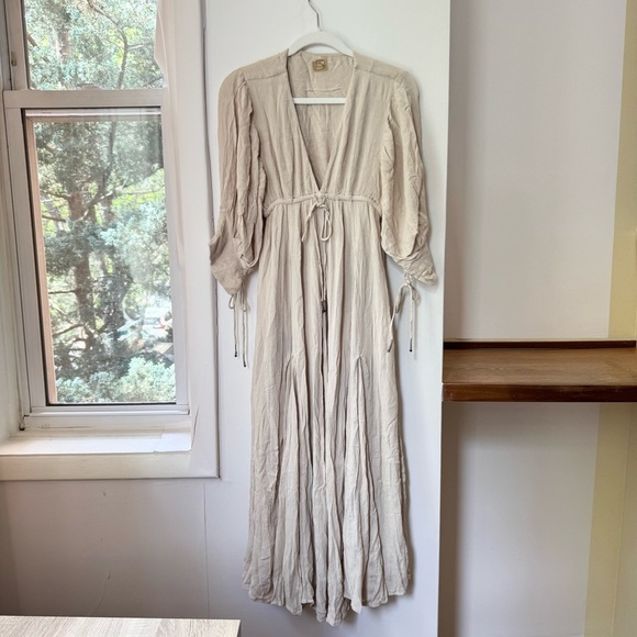 Free People Just Like Paradise Maxi Dress Summer Sundress Sleeves Cream - Picture 5 of 10